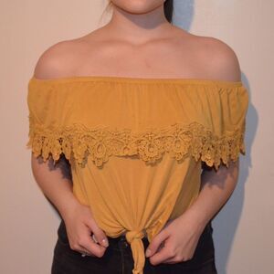 Off the Shoulder Lace Tied Blouse